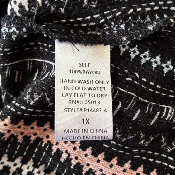 Savanna Jane Embroidered Boho Tunic Top Black Floral Stripes Bell Sleeve Sz 1X - Picture 10 of 11